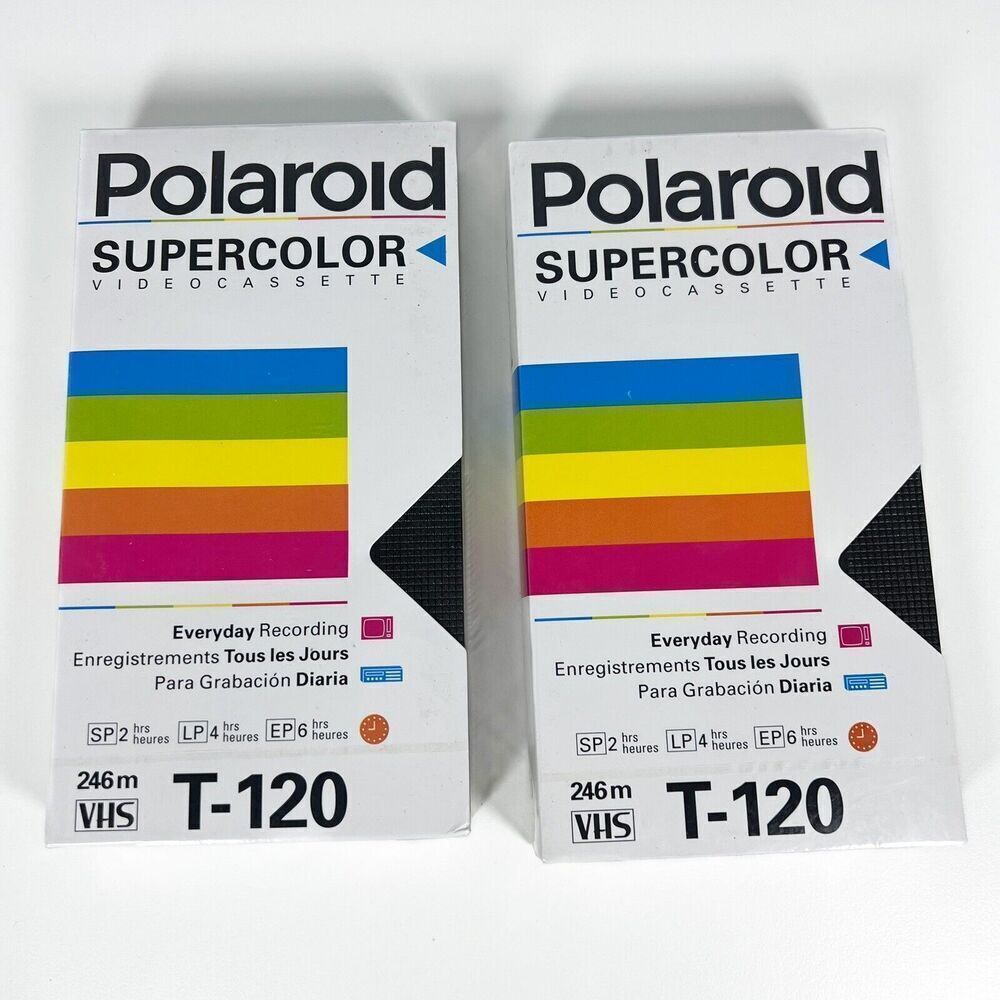 Lot of 2 Polaroid Blank VHS Tapes New Sealed! Standard Grade T-120 6 Hours New